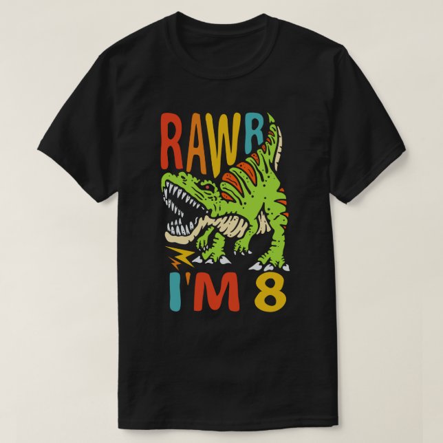 Camiseta 8.º aniversário Dinossauro T Rex Rawr Eu tenho 8 p (Frente do Design)