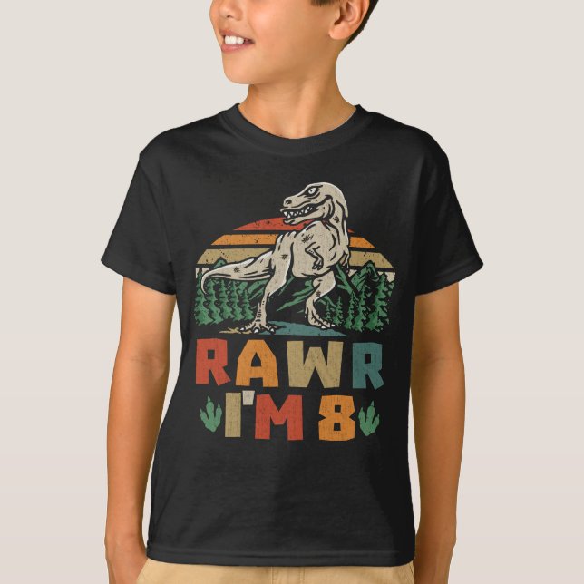 Camiseta 8.º aniversário Dinossauro T Rex Rawr Eu tenho 8 p (Frente)