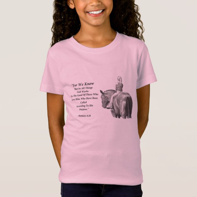 Camiseta 8:28 dos ROMANOS: DESENHO DE LÁPIS: CAVALO, MENINA (Frente)