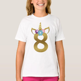 Camiseta 8 anos de menina idosa do aniversário do unicórnio