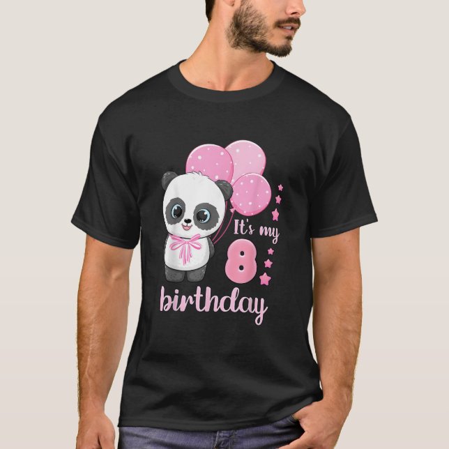 Camiseta 8 Balões K Panda É Meu 8º Aniversário (Frente)