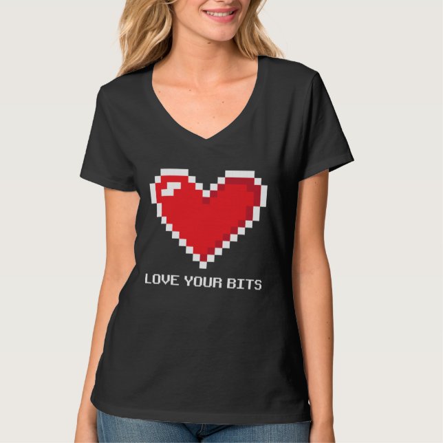 Camiseta 8 bit Pixel Heart Valentines  Girls Love your Bits (Frente)
