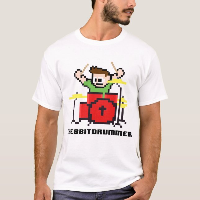 Camiseta 8 Bits Bateria Bit Drummer Geek (Frente)