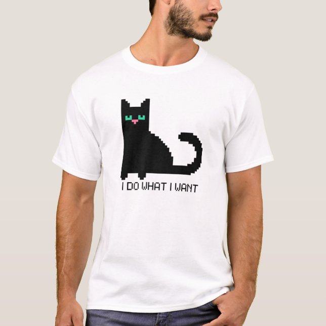 Camiseta 8 Bits Digital Art Crypto Pixel Black Cat I DO O q (Frente)