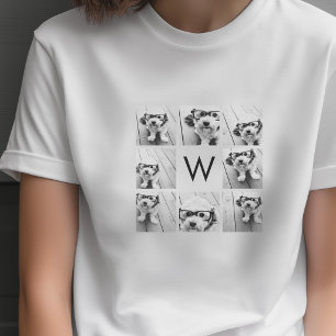 Camiseta 8 Colagem de Fotos Monograma Personalizado Preto e