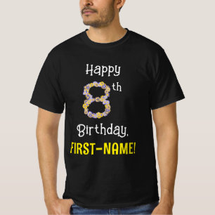 Camiseta 8.o aniversário: Flores Número "8" + Nome