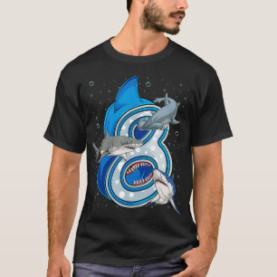 Camiseta 8.o aniversário Tubarão-do-mar dos 8 anos