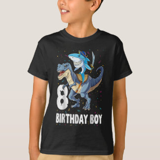Camiseta 8 year old Shirt 8th Birthday Boy Shark Dinosaur