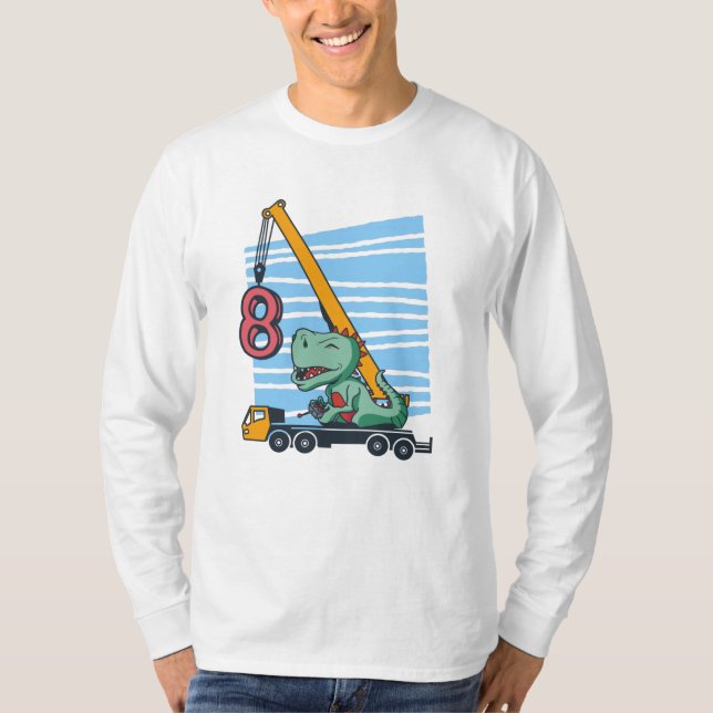 Camiseta 8 years 8th Birthday Mobile Crane Dinosaur (Frente)