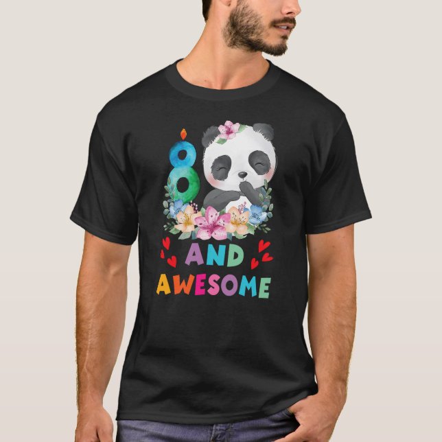 Camiseta 8 Years Old 8th Birthday Panda Unicorn Girl Party  (Frente)