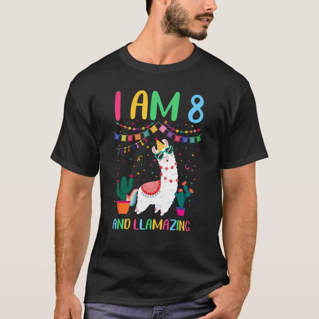 Camiseta 8 Years Old Llamazing Birthday Girl 8th Cute Llama (Frente)