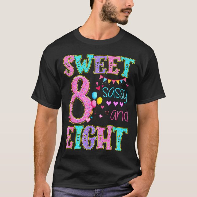 Camiseta 8 Years Old Sweet Sy And Eight Birthday Girl Donut (Frente)