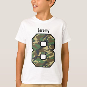 Camiseta 8o Menino Camo do aniversário um nome feito sob