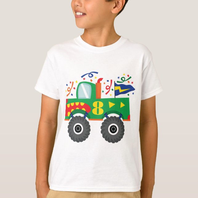 Camiseta 8o T-shirt do monster truck do aniversário (Frente)