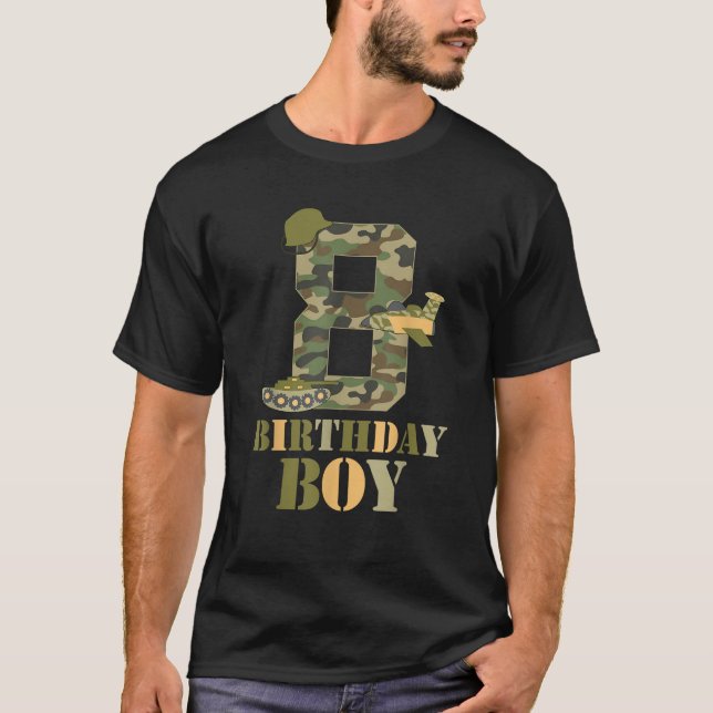 Camiseta 8th Birthday Military Themed Camo Boys 8 Years Old (Frente)
