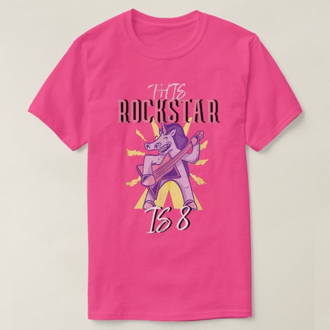 Camiseta 8th Birthday Rockstar Guitar Unicorn  (Frente do Design)