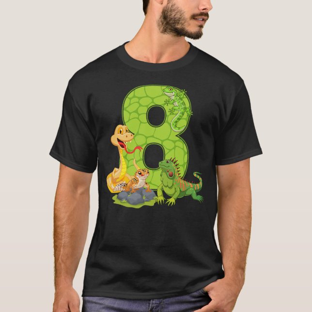 Camiseta 8th Birthday Snake Lizard Reptile 8 Year Old Birth (Frente)
