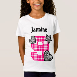 Camiseta 9ª Xadrez de aniversário e Zebra Hearts 9 Year Old