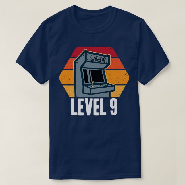 Camiseta 9º Aniversário, 9 Anos Vídeo Jogo Antigo Nível 9 R (Frente do Design)