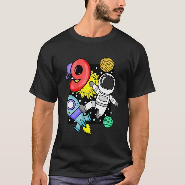 Camiseta 9º aniversário - Astronauta Birthday Boy - nove an (Frente)