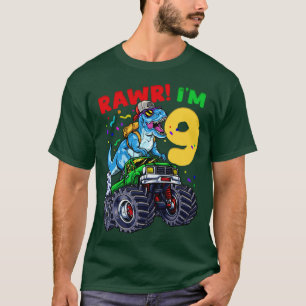 Camiseta 9º Aniversário Dinossauro TRex Monster Truck