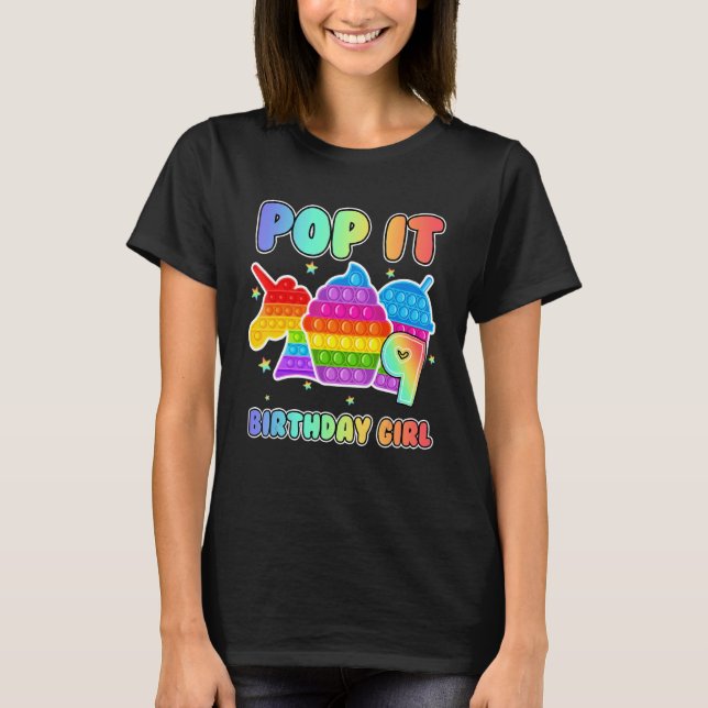 Camiseta 9º Aniversário do Unicórnio Fidget Pop It Birthday (Frente)