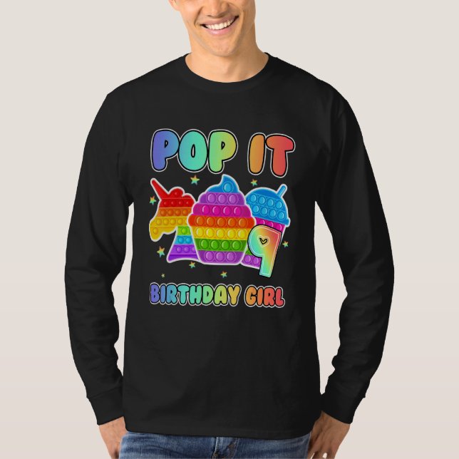 Camiseta 9º Aniversário do Unicórnio Fidget Pop It Birthday (Frente)