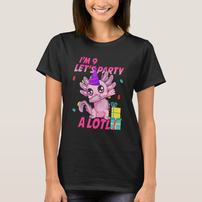 Camiseta 9º Aniversário Eu sou 9 Meninas do Partido Axolotl (Frente)