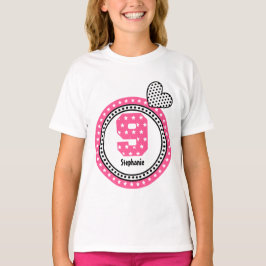 Camiseta 9º Aniversário Gift Stars Heart Nome Personalizado