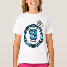 Camiseta 9º Aniversário Gift Stars Heart Nome Personalizado