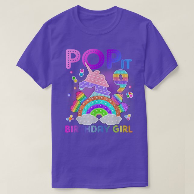 Camiseta 9º Aniversário Pop do Unicórnio Fidget Da Rapariga (Frente do Design)