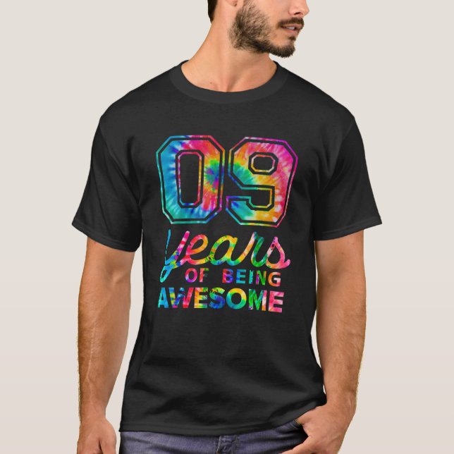 Camiseta 9º Aniversário Tie Dye 9 Anos Homens Incríveis Mul (Frente)