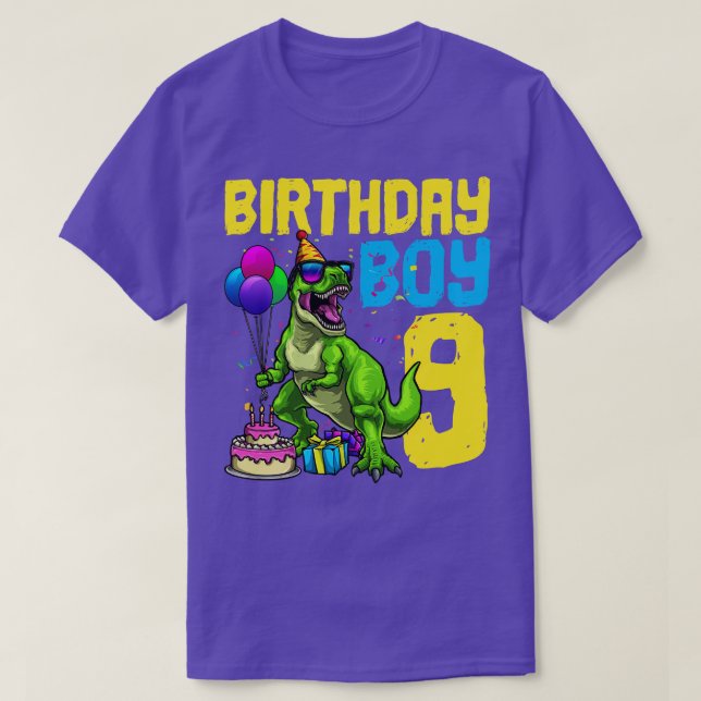 Camiseta 9º aniversário TRex Dinossaur Birthday Boy (Frente do Design)