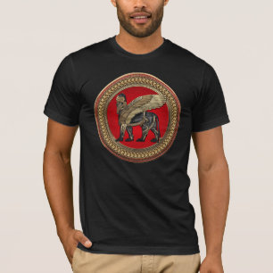 Camiseta [900] Leão voado Assyrian: Lamassu Dourado & pret