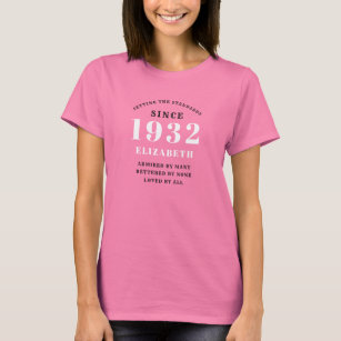 Camiseta 90 Birthday 1932 Elegant Add Name Chic Pink