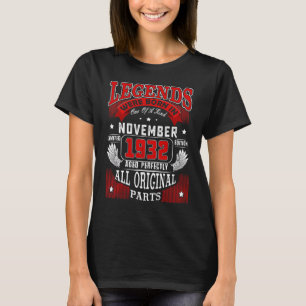 Camiseta 90 Birthday Legends Nascer Em Novembro De 1932 90
