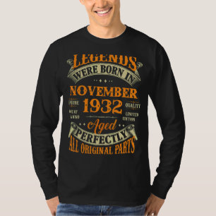 Camiseta 90 Birthday Legends Nascer Em Novembro De 1932 90