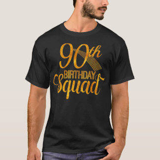 Camiseta 90 Birthday Squad Party Bday Amarelo Dourado