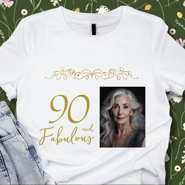 Camiseta 90 e Fabulosa Foto de aniversário do 90 de Ornamen (Criador carregado)