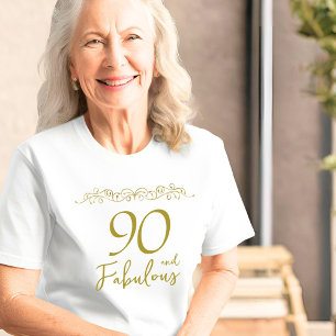 Camiseta 90 e Fabuloso 90 de Ornamento Dourado Aniversário
