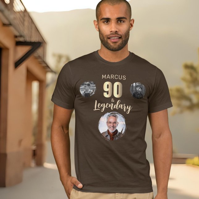 Camiseta 90 & Legendary 3 Photos Gold 90th Birthday  (Criador carregado)