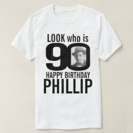 Camiseta 90 mono de aniversário parece 90 foto personalizad