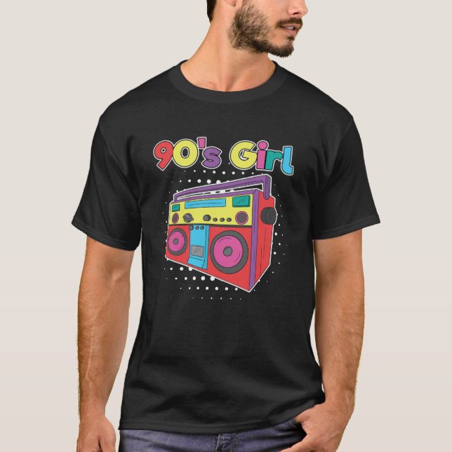 Camiseta 90 s Girl Cassette Tape Player Boombox Radio (Frente)