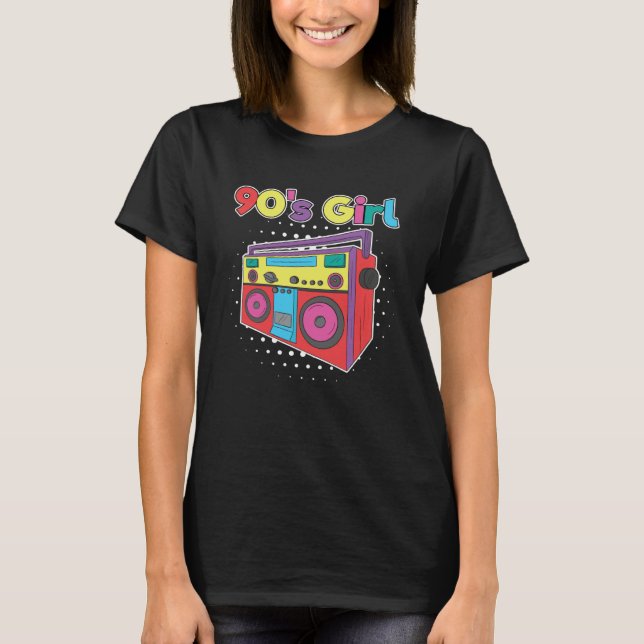 Camiseta 90 s Girl Cassette Tape Player Boombox Radio (Frente)