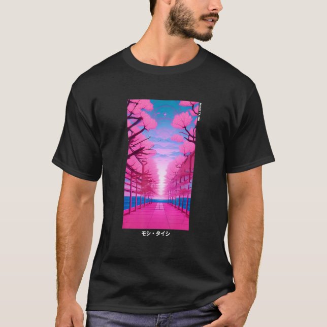Camiseta 90's Retro Japanese Vaporwave Cherry Blossom Aesth (Frente)