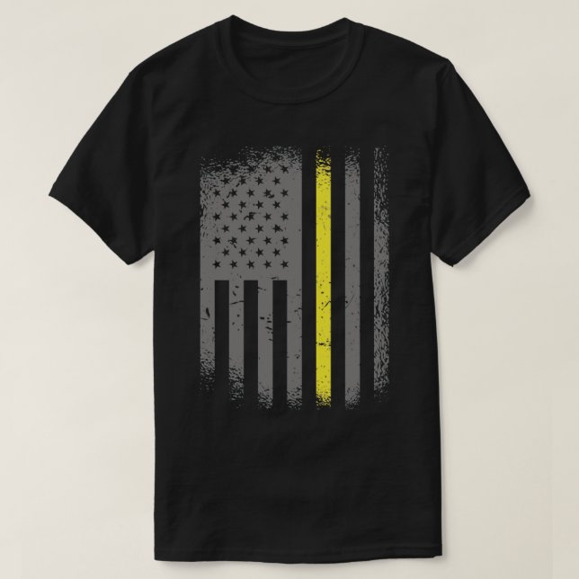 Camiseta 911 Dispatcher Thin Dourado Line USA Flag Emergenc (Frente do Design)