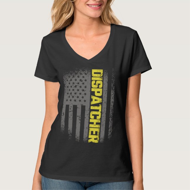 Camiseta 911 Dispatcher Thin Gold Line US Flag Emergency Di (Frente)