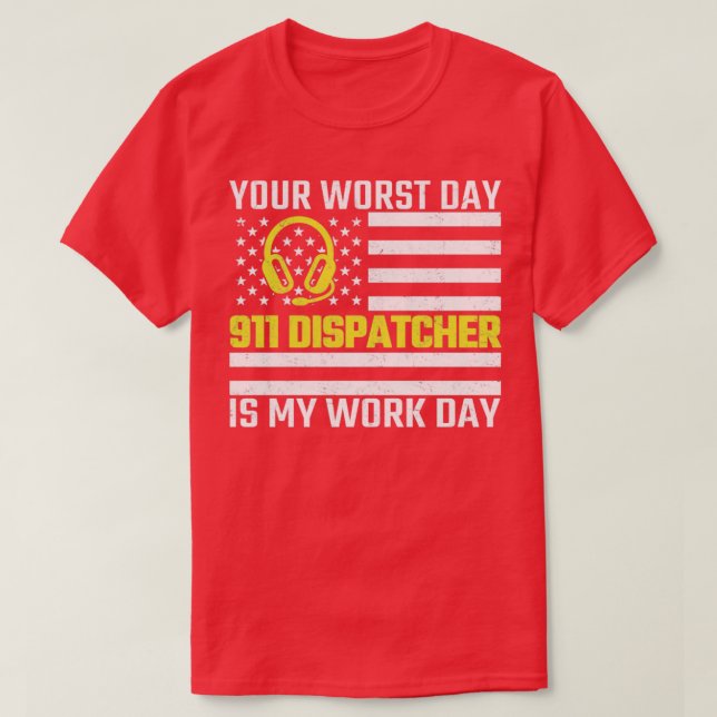 Camiseta 911 Dispatcher US Flag Thin Dourado Line Emergency (Frente do Design)