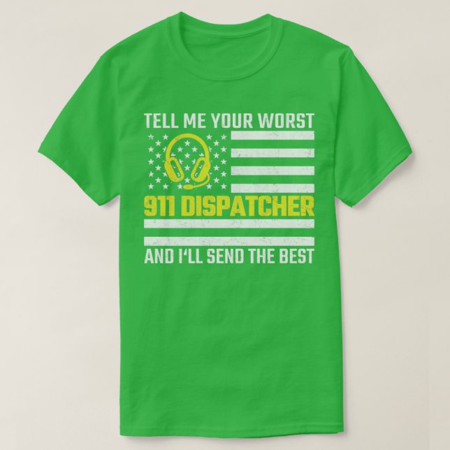 Camiseta 911 Dispatcher US Flag Thin Dourado Line Emergency (Frente do Design)