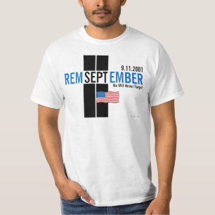 Camiseta 911 Lembre-se do 11 de setembro Bandeira Blue T-Sh
